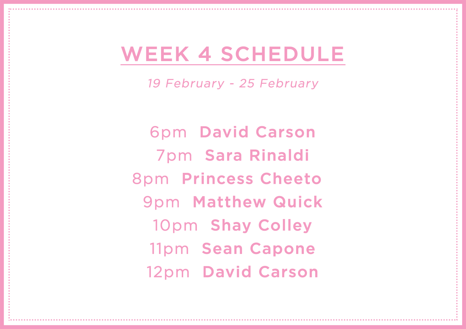 Lightbox Schedule Week 4