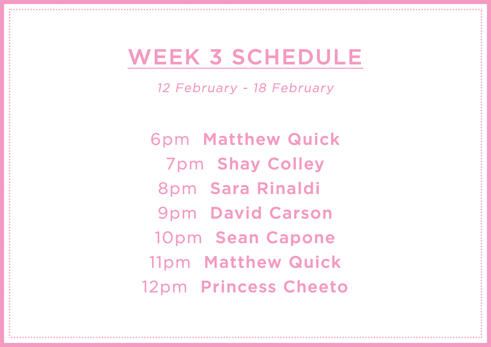 Lightbox Schedule Week 3